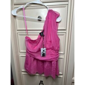 NWT-Sincerely Jules Pink One-Shoulder Mesh‎ Top – Size M